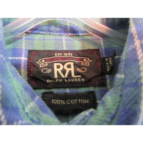 Ralph Lauren Double RL Blue Green Plaid Long Sleeve Button Down Shirt Size 2 EUC - Picture 5 of 5